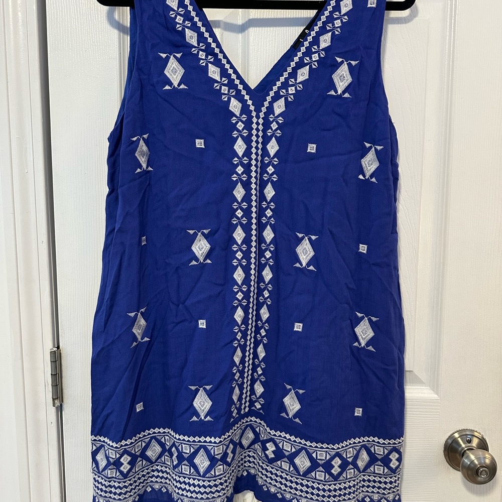 Blue Embroidered dress with Tassels